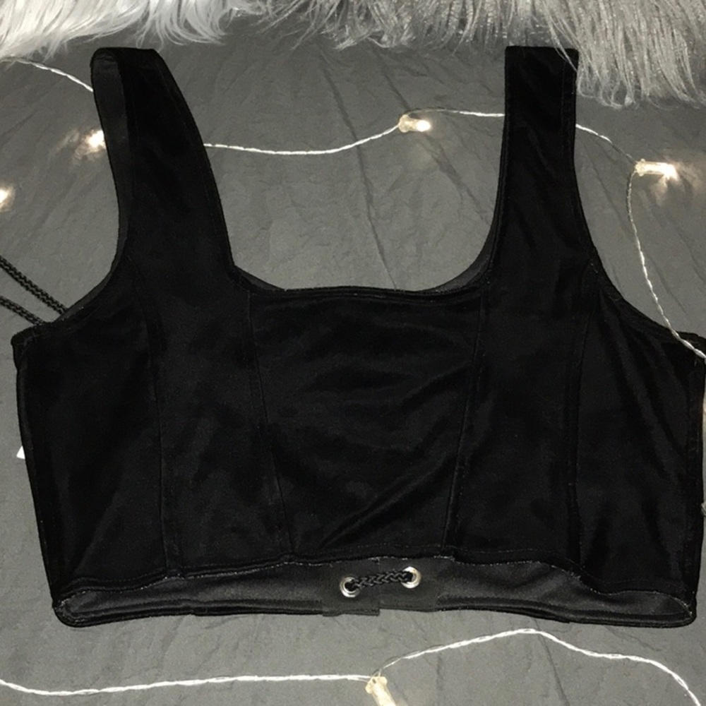 FREE PEOPLE Black Velvet Lace Up Front Bustier Top - Picture 6 of 7